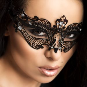 Chilirose Accesories Messingmaske met Kristallen en Satijnen Linten zwart Chilirose Accesories Messingmaske met Kristallen en Satijnen Linten zwart - Afbeelding 1