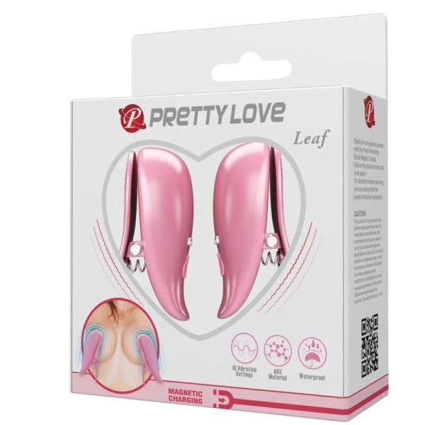 Pretty Love Vibrierende Nippelklemmen Leaf mit 10 Funktionen, Rosa