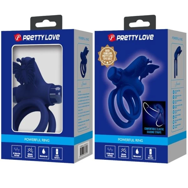 FOR HIM Pretty Love Jamele Penisring met vibratie en vlinderstimulator, blauw