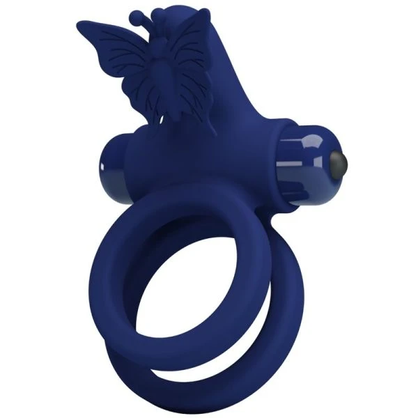 FOR HIM Pretty Love Jamele Penisring met vibratie en vlinderstimulator, blauw