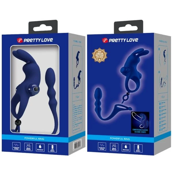 FOR HIM Pretty Love Ayad Rabbit Vibratorring met stekker Blauw