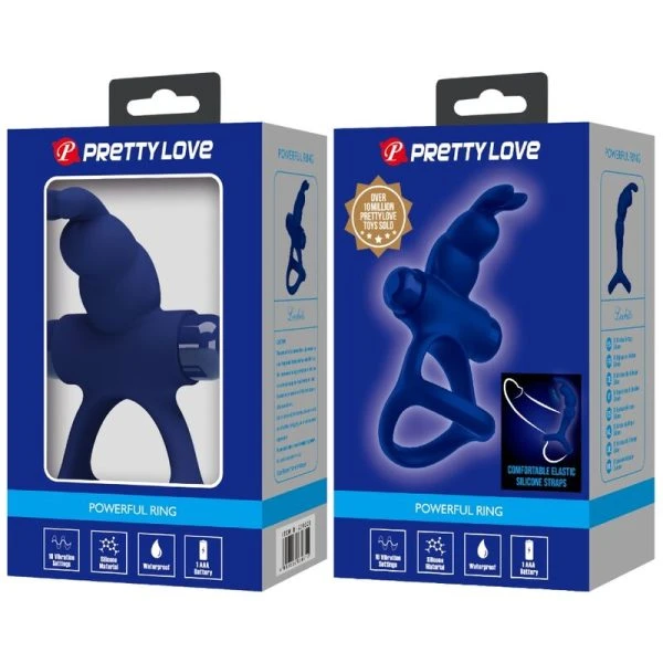 FOR HIM Pretty Love Luchito Dubbele Vibrerende Penisring Konijn Blauw