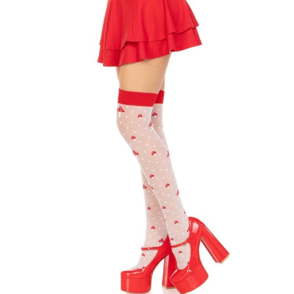 LEG Avenue Hosiery Dijenkousen met Paddestoelmotief Rood/Wit