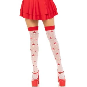 LEG Avenue Hosiery Dijenkousen met Paddestoelmotief Rood/Wit
