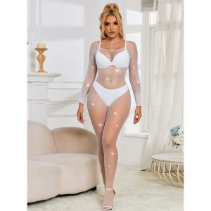 Subblime Net-Bodystocking met Diamanten Lange Mouw Wit Subblime Net-Bodystocking met Diamanten Lange Mouw Wit - Afbeelding 4
