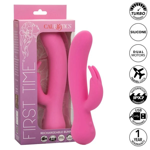Calexotics First Time Vibrator Rabbit met clitorisstimulator oplaadbaar roze