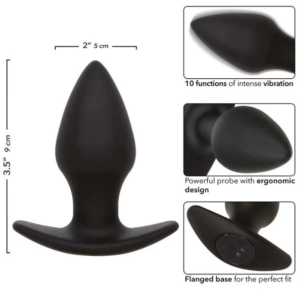 Calexotics Analplug Rock Bottom Perfect met 10 trillingen, siliconen, zwart