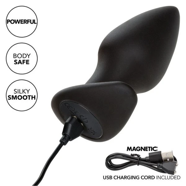 Calexotics Analplug Rock Bottom Perfect met 10 trillingen, siliconen, zwart