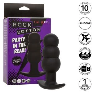 Calexotics Analplug Rock Bottom Beaded Probe with Beads, 10 Vibrations, Silicone, Black