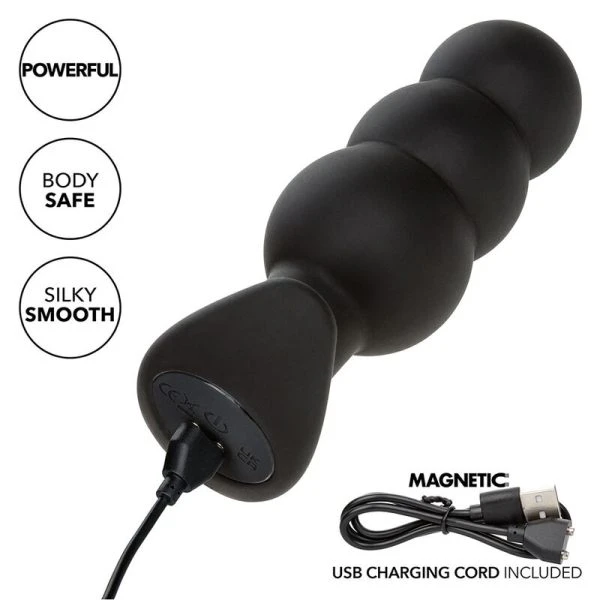 Calexotics Analplug Rock Bottom Beaded Probe with Beads, 10 Vibrations, Silicone, Black Calexotics Analplug Rock Bottom Beaded Probe with Beads, 10 Vibrations, Silicone, Black