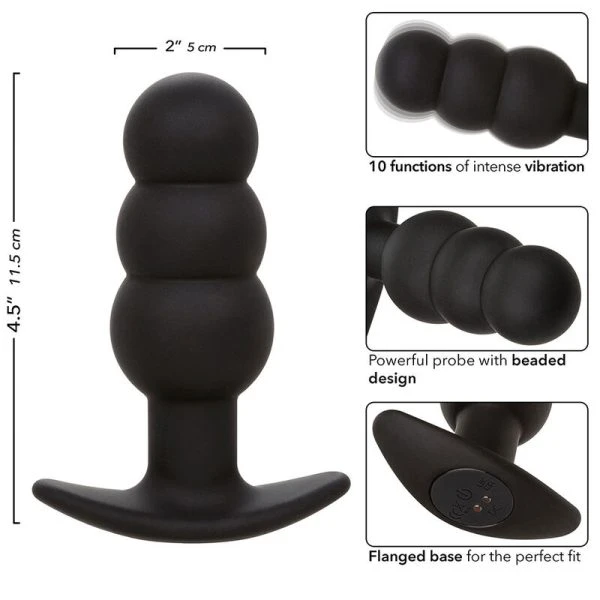 Calexotics Analplug Rock Bottom Beaded Probe with Beads, 10 Vibrations, Silicone, Black Calexotics Analplug Rock Bottom Beaded Probe with Beads, 10 Vibrations, Silicone, Black