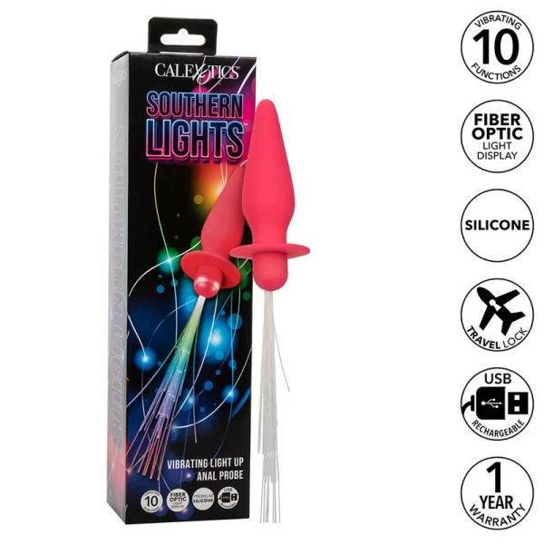 Calexotics Southern Lights Lichtgevende Anaalplug met Trillingen, Roze