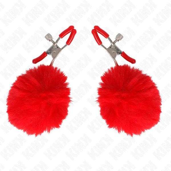 Kink Nipple Grip Nippelklem met kunstbontbal rood
