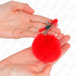 Kink Nipple Grip Nippelklem met kunstbontbal rood Kink Nipple Grip Nippelklem met kunstbontbal rood - Afbeelding 3