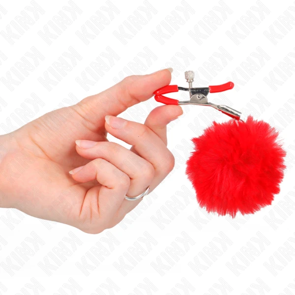 Kink Nipple Grip Nippelklem met kunstbontbal rood