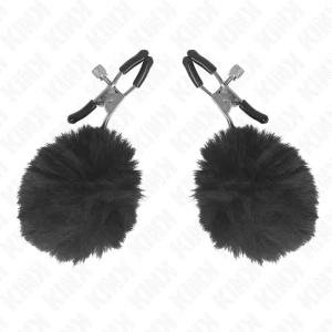 Kink Nipple Grip Kunstfellball-Nippelklammer Schwarz 6 CM