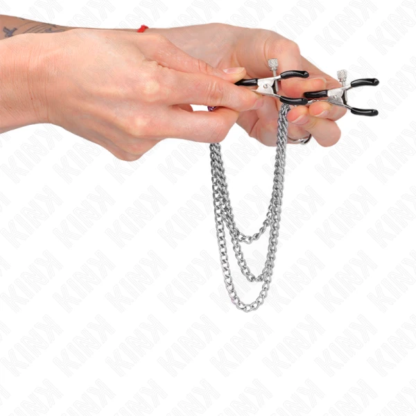 Kink Nipple Grip Nippelklemmen met 3 kettingen Zilver