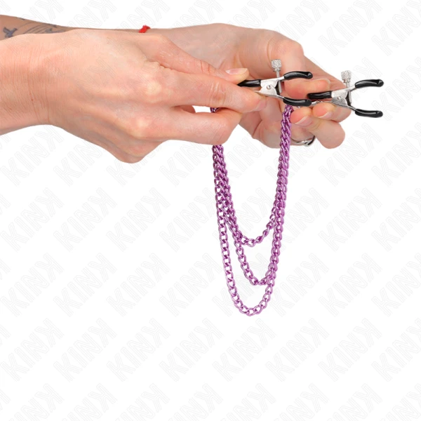 Kink Nipple Grip Nippelklemmen mit 3 Ketten Lila