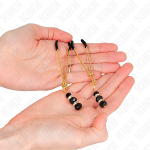 Kink Nipple Grip Pincetklemmen met zwarte glaskralen Kink Nipple Grip Pincetklemmen met zwarte glaskralen - Afbeelding 3