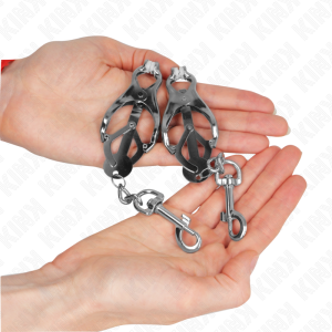 Kink Nipple Grip Japanse Klaverblad-Nippelklemmen met Haak Zilver Kink Nipple Grip Japanse Klaverblad-Nippelklemmen met Haak Zilver - Afbeelding 3