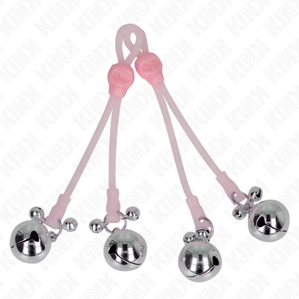 Kink Nipple Grip Totenkopf-Nippelklammern mit Glöckchen rosa/silber