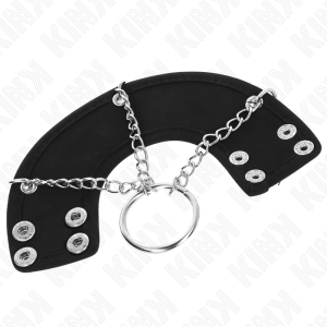 Kink Ring Power Penisring met ketting en leren riemen, metaal Kink Ring Power Penisring met ketting en leren riemen, metaal - Afbeelding 4