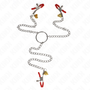Kink Nipple Grip 3-voudige tepel- en clitklemmen rood met ketting Kink Nipple Grip 3-voudige tepel- en clitklemmen rood met ketting - Afbeelding 1