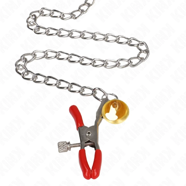 Kink Nipple Grip 3-voudige tepel- en clitklemmen rood met ketting