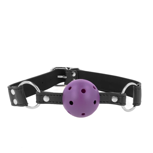 Kink Collar & GAG Ballknebel mit Doppelniet und verstellbarem Riemen Lila