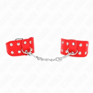 Kink Wrist Restraint Armband in red with double row of rivets
