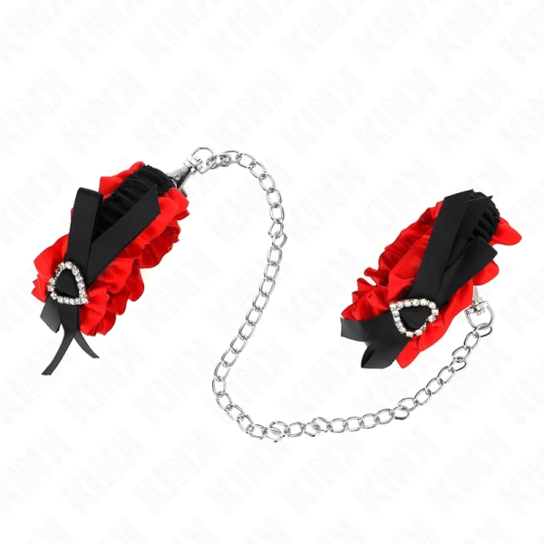 Kink Wrist Restraint elastische handboeien van kant met rode hartdetails