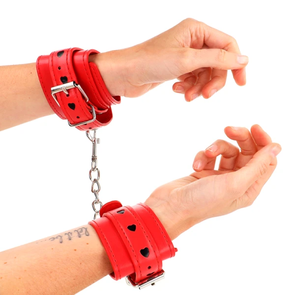 Kink Wrist Restraint rode polsboeien met zwarte hartinleg
