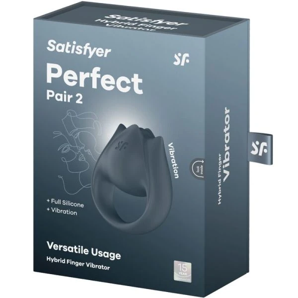 Satisfyer Partner Perfect Pair 2 Multivibrator 2-in-1 Penisring en vingerstimulator Grijs