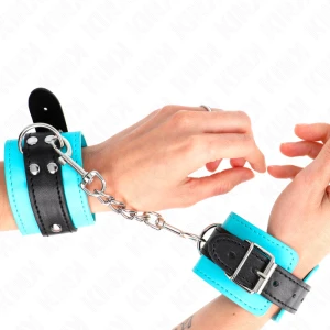 Kink Wrist Restraint Haak-handboeien blauw met bontvoering verstelbaar