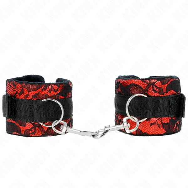 Kink Wrist Restraint korte polsboeien van fluweelkant en nylon rood/zwart
