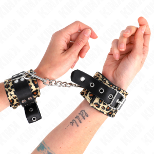 Kink Wrist Restraint Leder-Handboei Luipaardpatroon Kink Wrist Restraint Leder-Handboei Luipaardpatroon - Afbeelding 1
