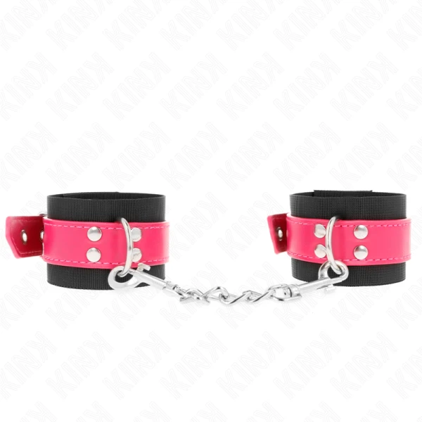 Kink Wrist Restraint Nylon-Polsboeien met Kunstlederen Riem Framboosroze Zwart Kink Wrist Restraint Nylon-Polsboeien met Kunstlederen Riem Framboosroze Zwart