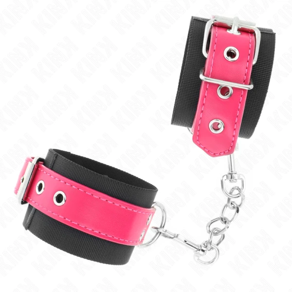 Kink Wrist Restraint Nylon-Polsboeien met Kunstlederen Riem Framboosroze Zwart Kink Wrist Restraint Nylon-Polsboeien met Kunstlederen Riem Framboosroze Zwart