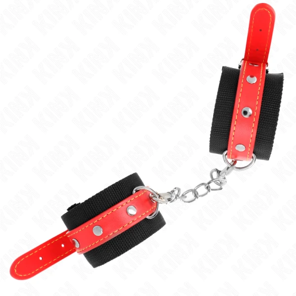 Kink Wrist Restraint Nylon-Handgelenkfessel mit Kunstleder rot/schwarz verstellbar