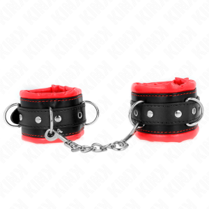 Kink Wrist Restraint zware polsboeien met rode bontvoering, verstelbaar Kink Wrist Restraint zware polsboeien met rode bontvoering, verstelbaar - Afbeelding 2