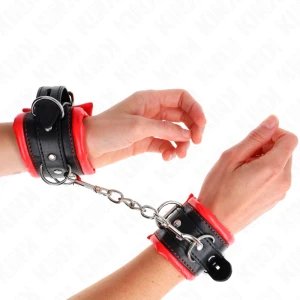 Kink Wrist Restraint heavy wrist cuffs with red fur lining, adjustable