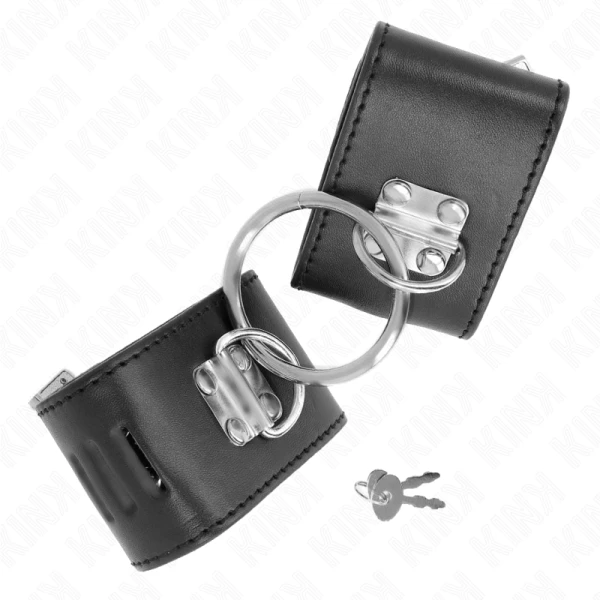 Kink Wrist Restraint Vaste handboeien met ring en hangslot Zwart