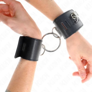 Kink Wrist Restraint Fixed Wrist Cuffs with Ring and Padlock Black