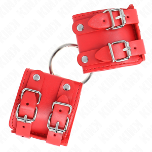 Kink Wrist Restraint verstelbare handboeien met ring en klinknagels rood - Afbeelding 3