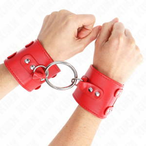 Kink Wrist Restraint verstelbare handboeien met ring en klinknagels rood - Afbeelding 1