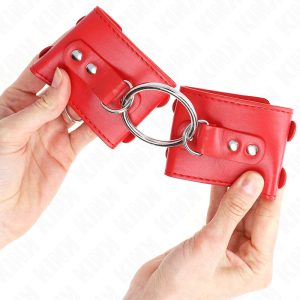 Kink Wrist Restraint verstelbare handboeien met ring en klinknagels rood - Afbeelding 4