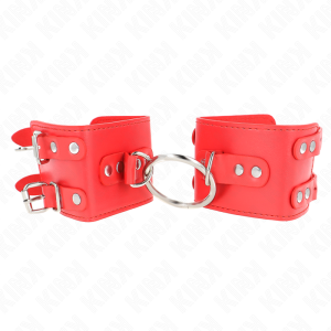 Kink Wrist Restraint verstelbare handboeien met ring en klinknagels rood - Afbeelding 2