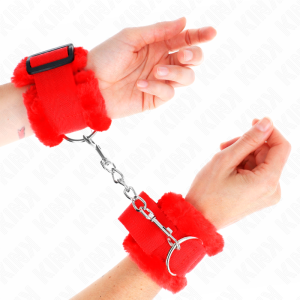 Kink Wrist Restraint Met bont gevoerde handboeien rood verstelbaar Kink Wrist Restraint Met bont gevoerde handboeien rood verstelbaar - Afbeelding 1