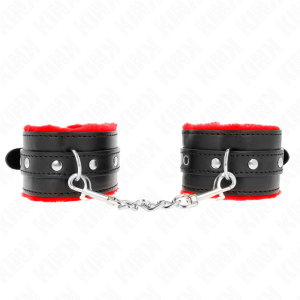 Kink Wrist Restraint Handboeien met bontrand, rood-zwart Kink Wrist Restraint Handboeien met bontrand, rood-zwart - Afbeelding 2
