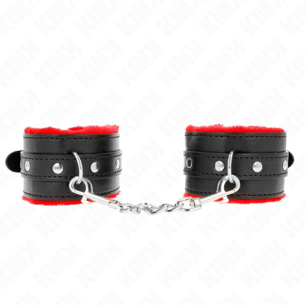 Kink Wrist Restraint Handboeien met bontrand, rood-zwart